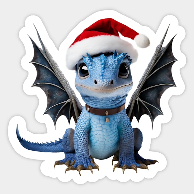 Cute Blue Baby Dragon for Christmas Sticker by Cuteopia Gallery